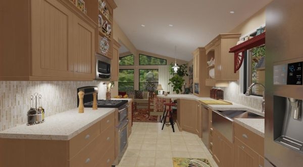 Narrow Kitchen Layout Visualization: Vertical Mosaic Backsplash