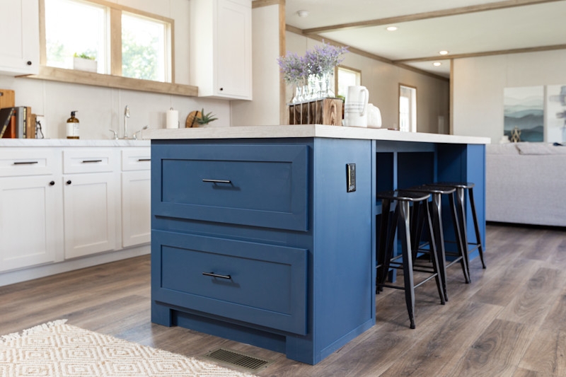 Navy Blue Shaker Kitchen Island with Oversized Drawers
