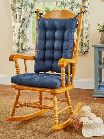 Navy Blue Tufted Chair Pads Woven Texture Spindle Rocker Traditional