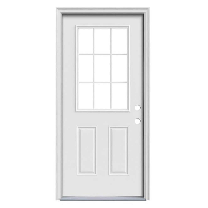 Nine-Lite Exterior Door with Raised Panels and Pre-Drilled Holes