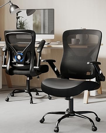 Office Chair Adjustable Lumbar Support Flip-Up Arms