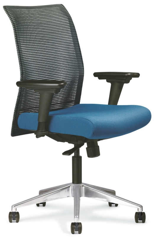 Office Chair Blue Upholstered Seat Ribbed Back