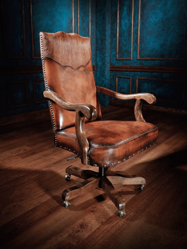 Office Chair Brown Hair On Hide Scalloped Back Western Rustic Luxe