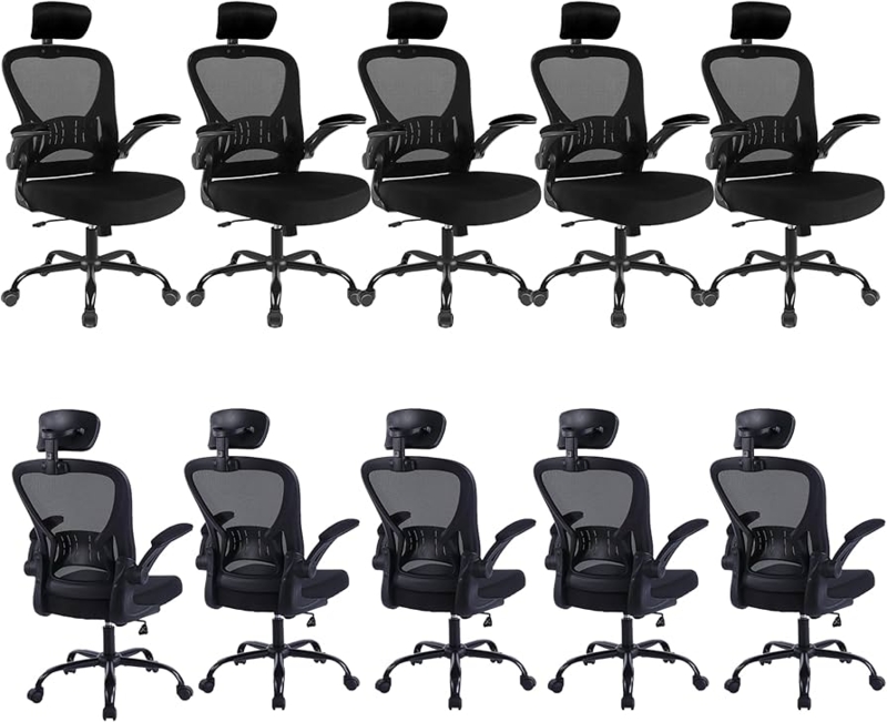 Office Chairs 10-Pack Ergonomic Mesh Back Headrests Bulk