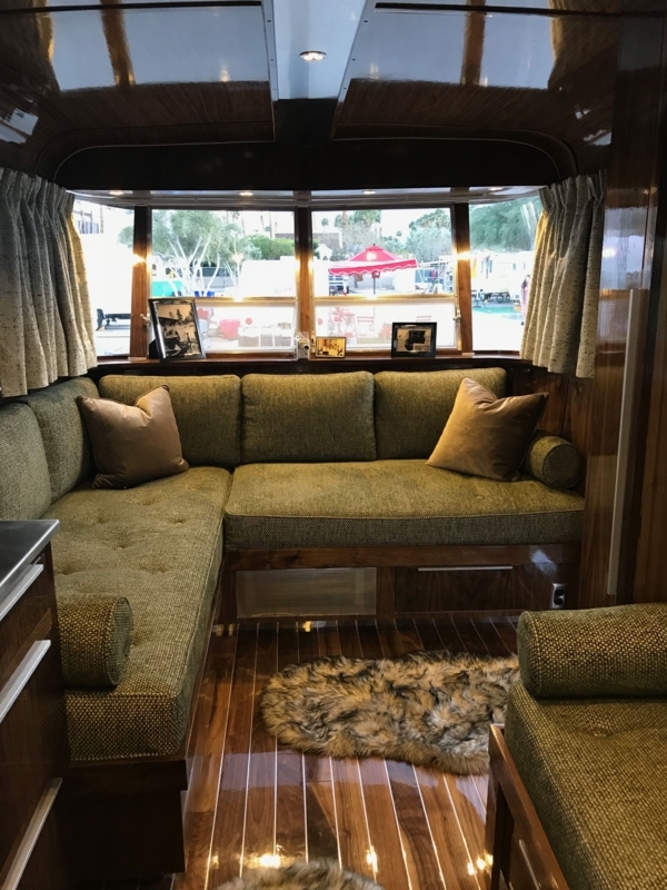 Olive Built-In Sectional in Glossy Wood Vintage Trailer Interior