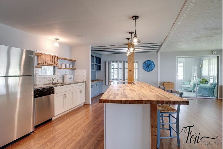 Open Concept Kitchen with Large Butcher Block Island Design