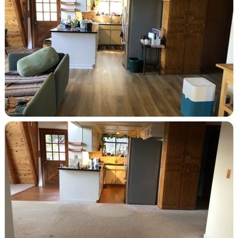Open Plan Kitchen Living Uniform Wood Plank Floor Layout