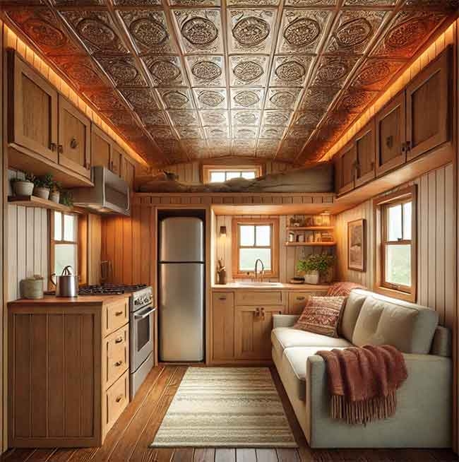 Ornate Pressed Tin Ceiling Ideas: Rustic Mobile Home Interior Design
