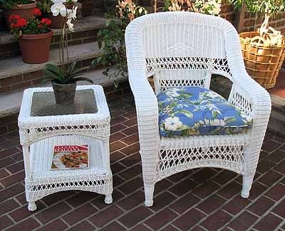 Outdoor Armchair Lattice Back Wicker Blue Floral Cushion White Set