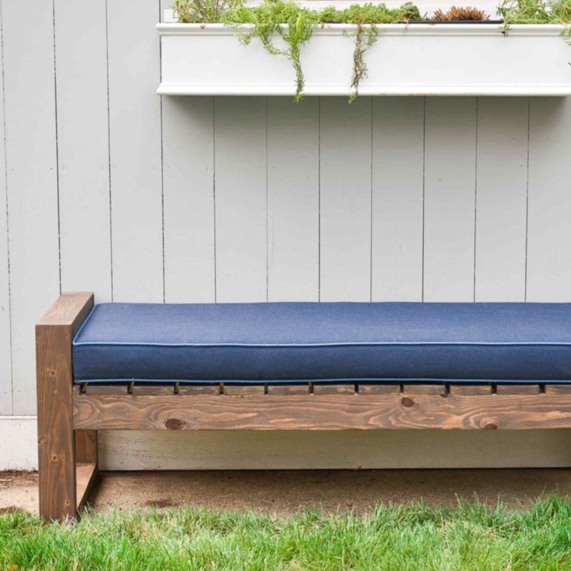 Outdoor Bench Cushion Navy Blue Thick Pad with Piped Edges Custom Look