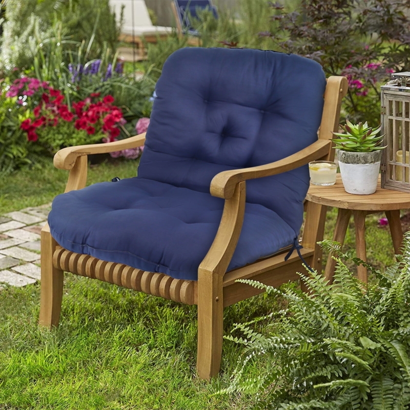 Outdoor Chair Cushion Navy Blue Tufted Rustic Garden Patio Seating