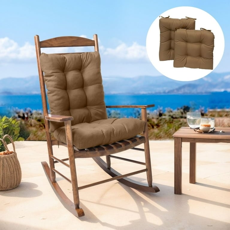 Outdoor Chair Cushion Tan Tufted Design Rocking Chair Fit Coastal