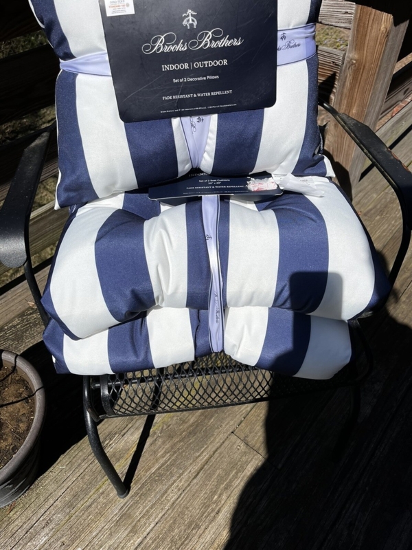 Outdoor Cushion Set Brooks Brothers Branding Navy White Stripes Nautical