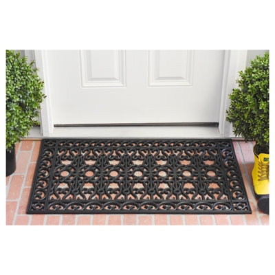 Outdoor Doormat Scrollwork Design Black Rubber Open Weave