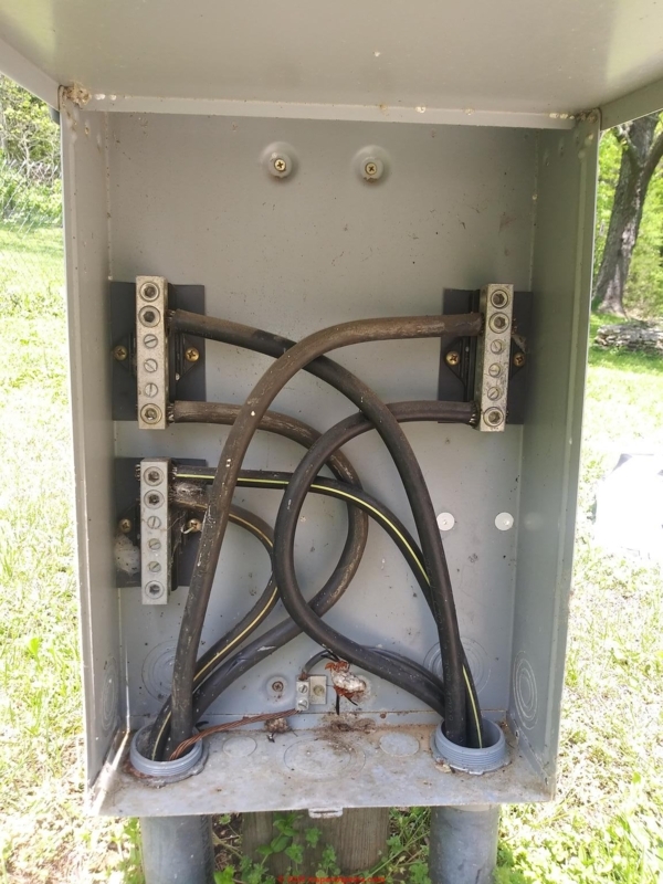 Outdoor Electrical Box with Exposed Thick Gauge Wiring and Terminal Blocks