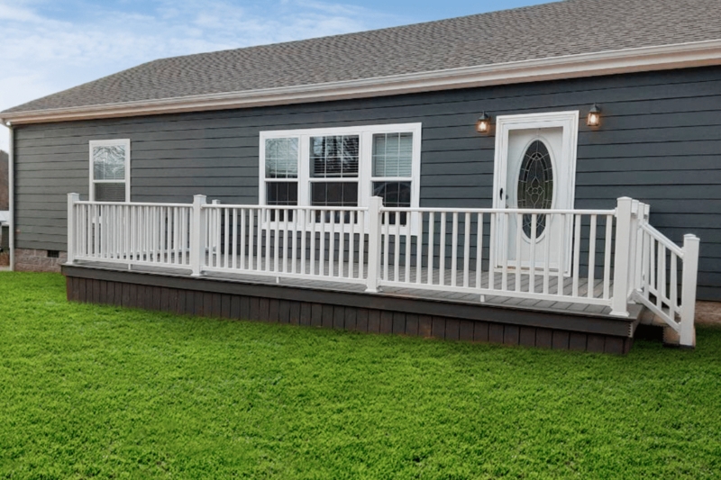 Outdoor Porch with White Railing Contrast and Charcoal Siding
