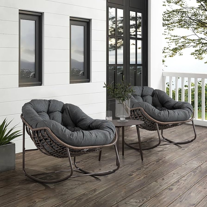 Outdoor Rocking Chair, Modern Sled Base with Oversized Dark Gray Cushion