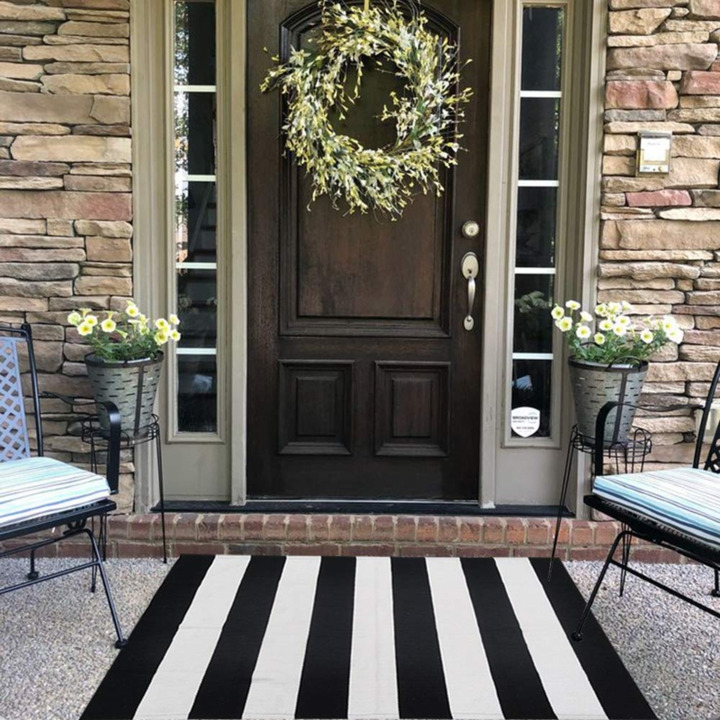 Outdoor Rug, High Contrast Monochrome, Black And White Layered Doormat