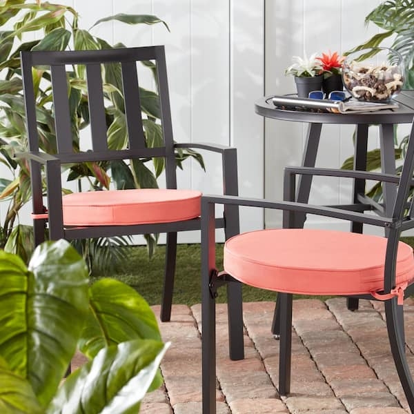 Outdoor Seat Cushion: Modern Coral Round Pads with Tie Fasteners