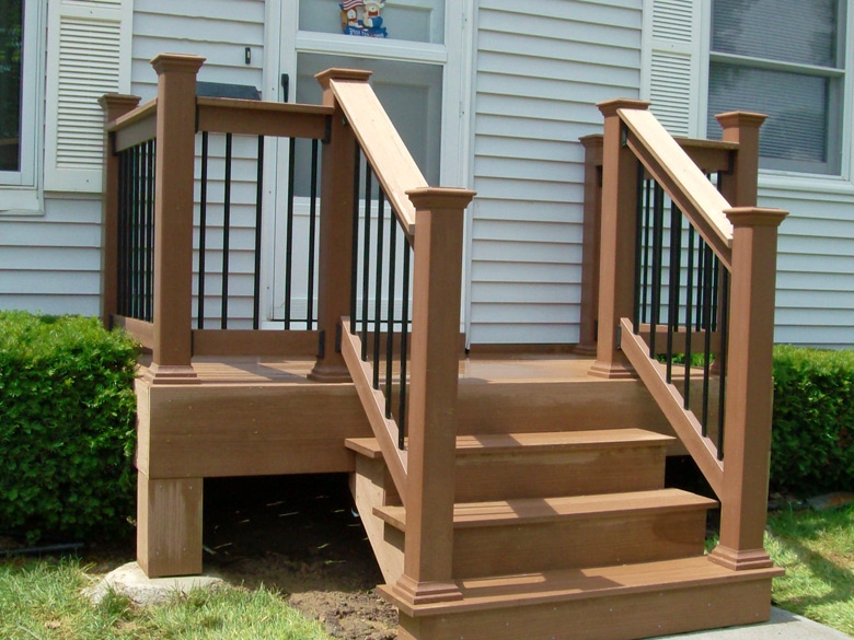 Outdoor Stairs: Brown Composite Square Newel Posts Stair Unit