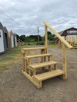 Outdoor Stairs Freestanding with Single Handrail and Four Treads