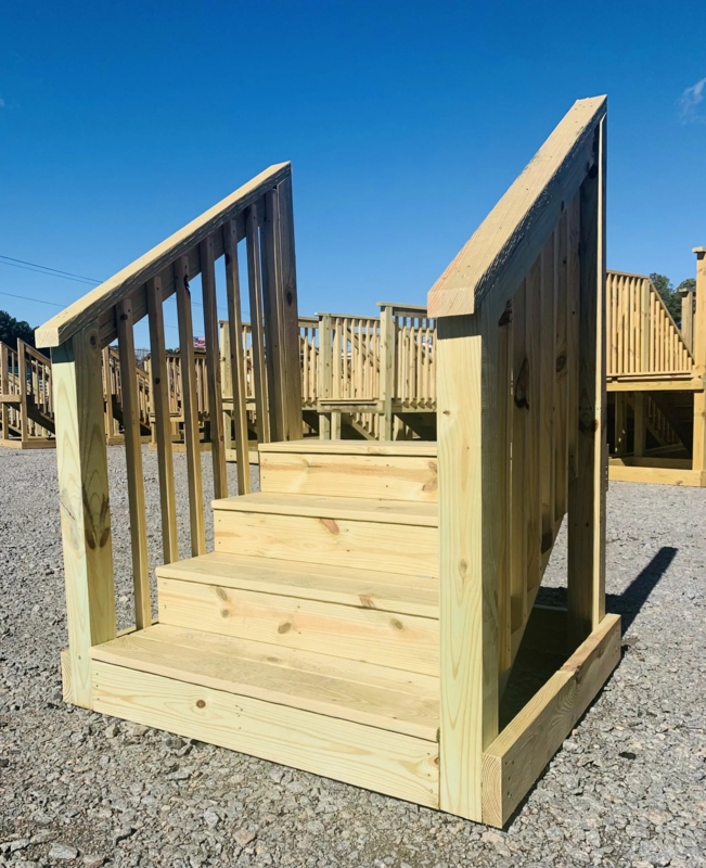 Outdoor Stairs, Pressure-Treated Wood with Integrated Handrails.