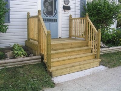 Outdoor Stairs with Decorative Finials and Pressure Treated Wood