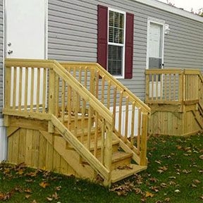 Outdoor Stairs with Landing Platform and Integrated Railing, Light Wood.