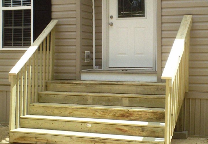 Outdoor Steps Matching Wood Railings Pressure Treated Entry Steps