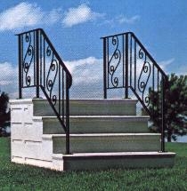Outdoor Steps, Scrollwork Railings with Pre-Cast Form for Porch.
