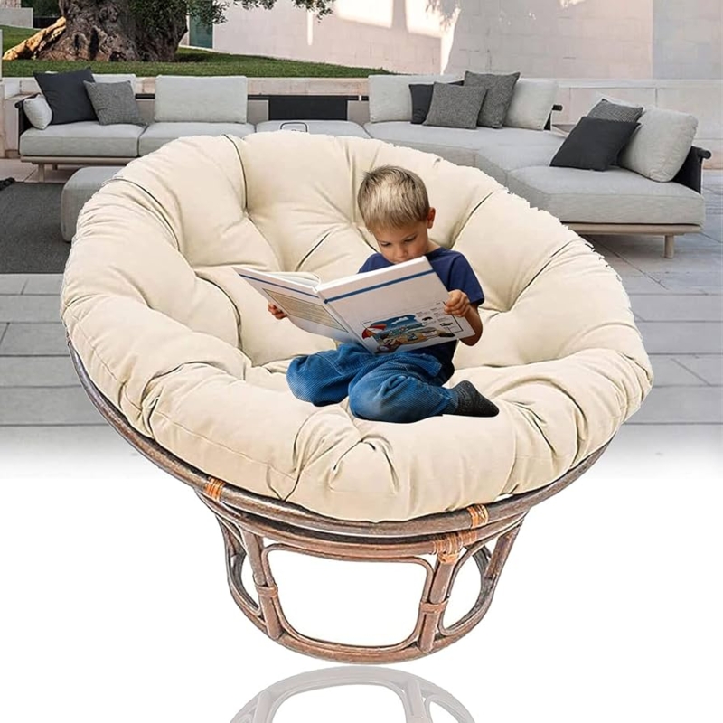 Papasan Chair Rattan Frame Overstuffed Cushion Bohemian Lounge Seating