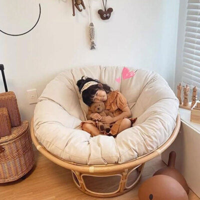 Papasan Chair Round Rattan Base Cream Cushion Boho Nursery Seating