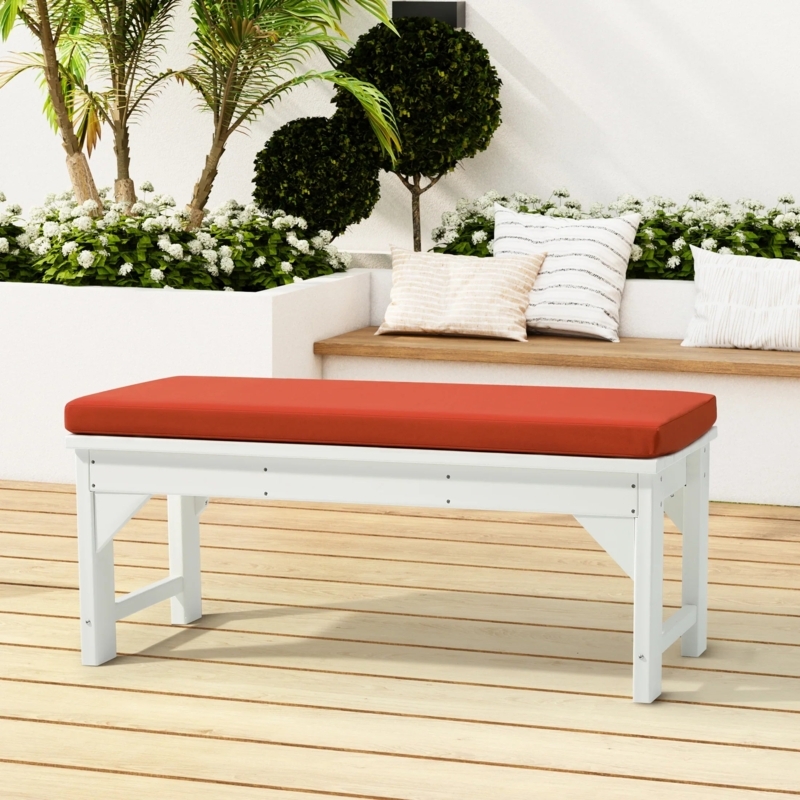 Patio Bench Backless White Frame with Terracotta Seat Cushion Modern