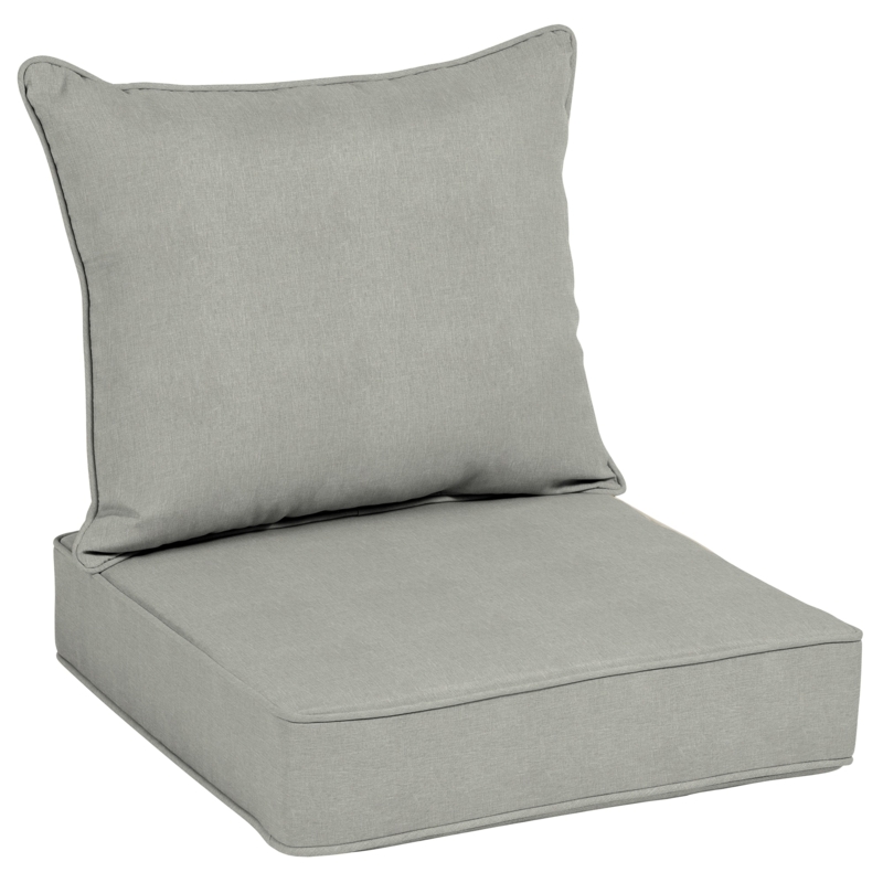 Patio Chair Cushion Heathered Grey Boxed Edge Piping Deep Seat