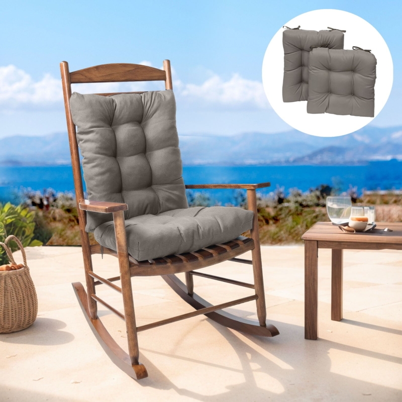 Patio Chair Cushions, Charcoal Grey Tufted Two-Piece Set, High-Back Pads
