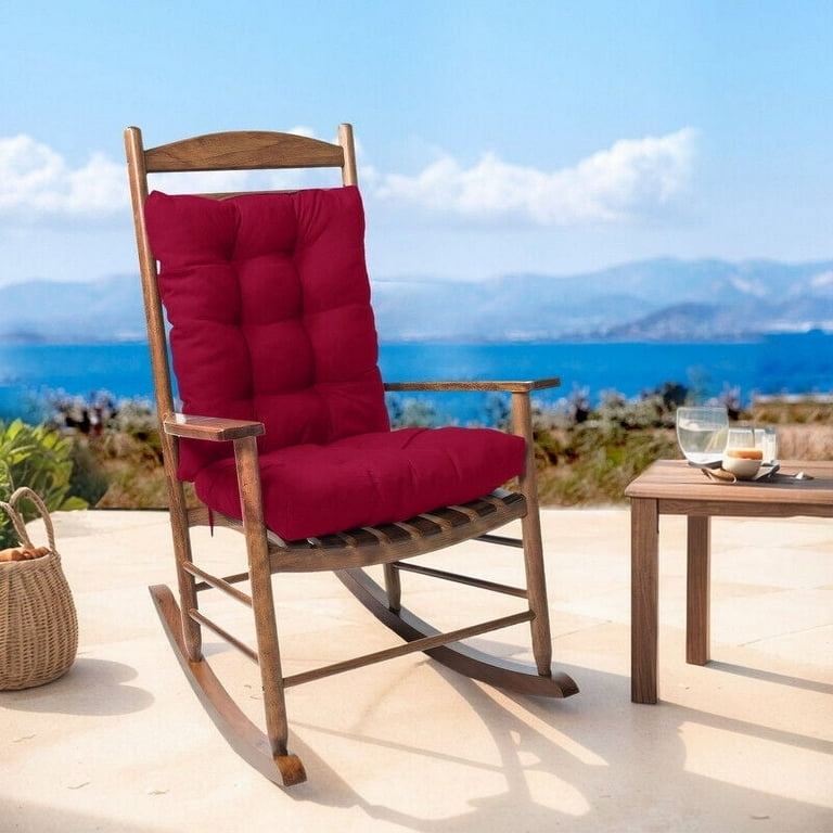 Patio Chair Cushions, Deep Red Tufted Fabric, High-Back Fit for Rocker