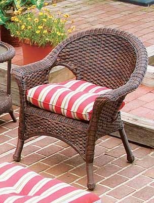 Patio Chair Dark Wicker Weave Red Striped Cushion Curved Back
