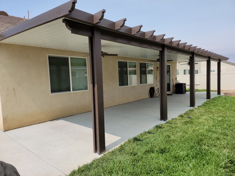 Patio Cover Chocolate Brown with Decorative Curved Rafter Tails