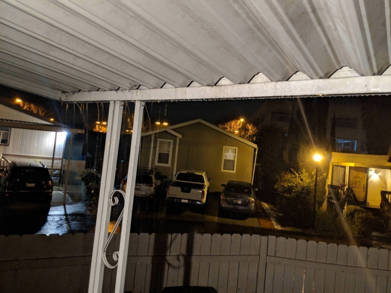 Patio Cover Corrugated Metal Awning with Decorative Scrollwork Post