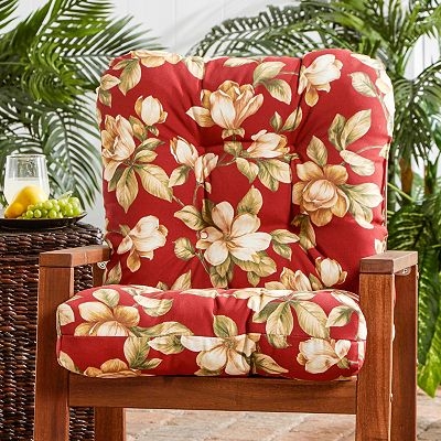 Patio Cushion Bold Floral Print Crimson Red Traditional Red Outdoor