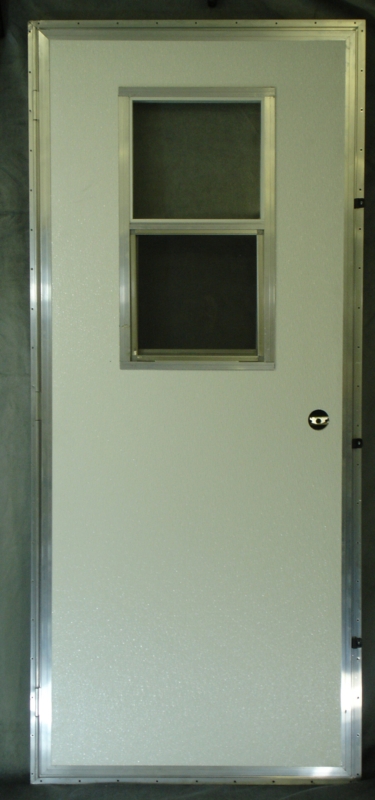 Pebbled Fiberglass Exterior Door with Integrated Sliding Window