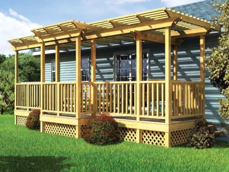 Pergola Porch Design with Lattice Skirting and Coastal Style