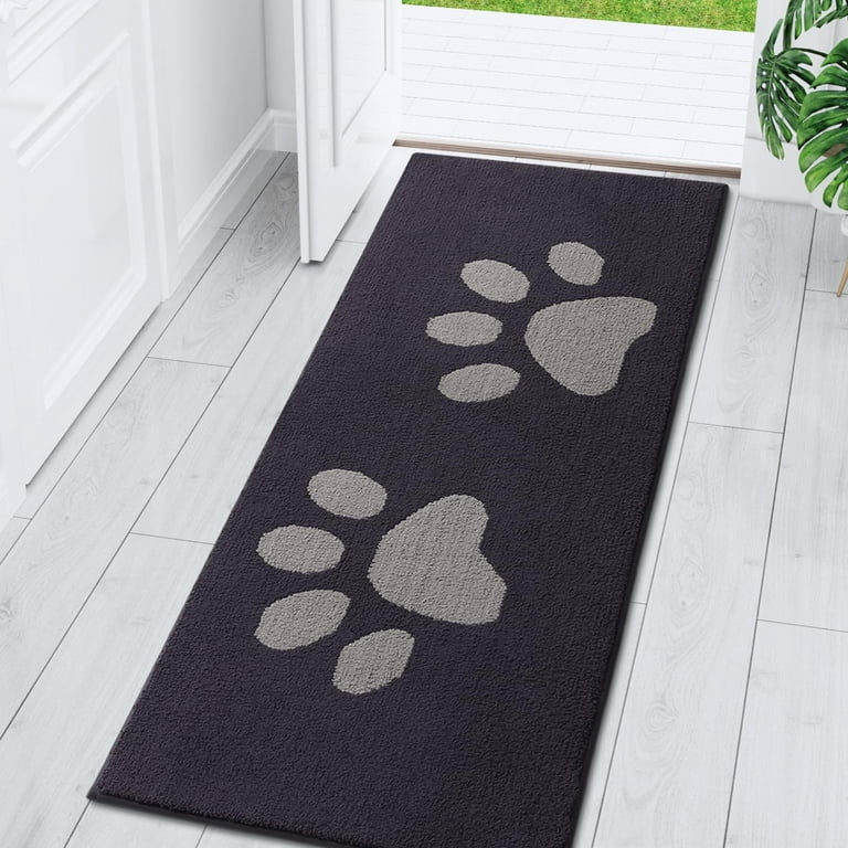 Pet Friendly Runner Rug, Charcoal Paw Print Design