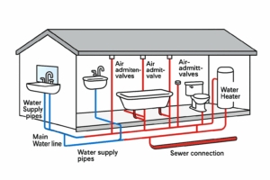 Plumbing Diagram: Residential Cutaway View of Water Supply Pipe System