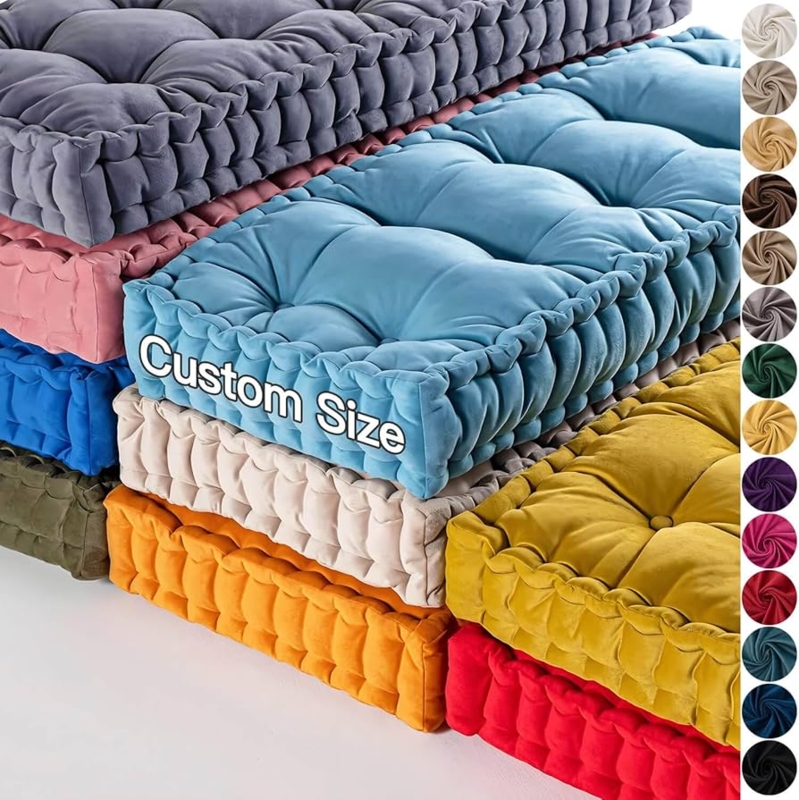 Plush Velvet Bench Cushion with Gathered Ruffled Edges