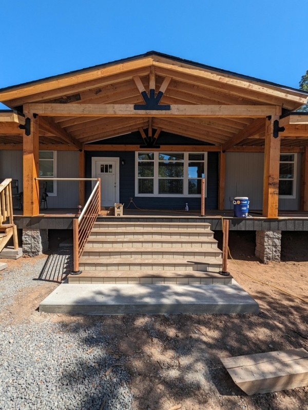 Porch Addition with Timber Truss and Horizontal Cable Railing