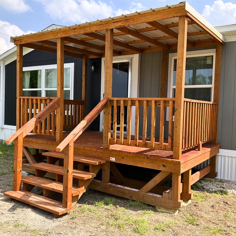 Portable Porch with Portable Design, Corrugated Metal Roof, and Stairs