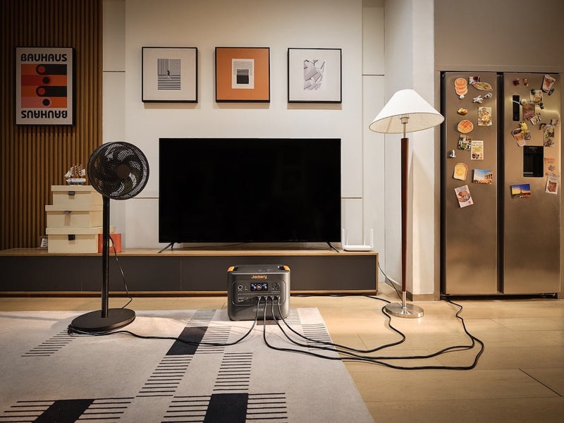 Portable Power Station on Geometric Area Rug, Home Use