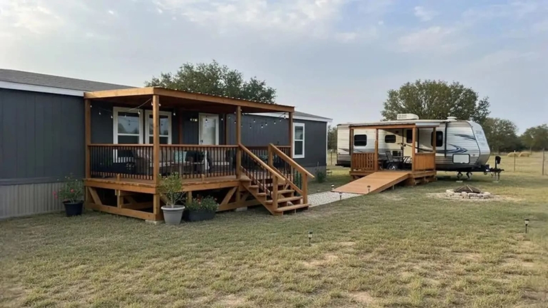 Portable Wood Deck For RV: Custom Design With Accessibility Ramp