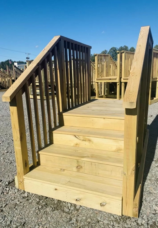 Prebuilt Outdoor Stairs with Integrated Stoop and Four Riser Height.